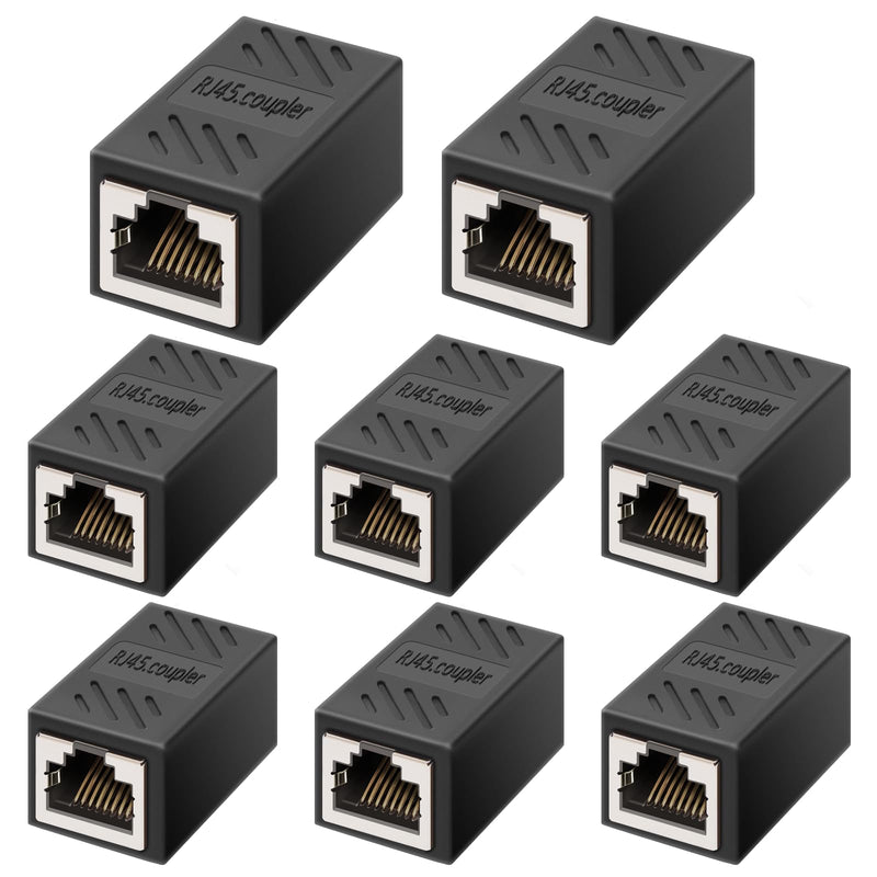RJ45 Ethernet Coupler, RJ45 Coupler, in Line Coupler for Cat7/Cat6/Cat5e/Cat5 Ethernet Cable Extender Adapter for Network Cabling Female to Female (8Pack Black)