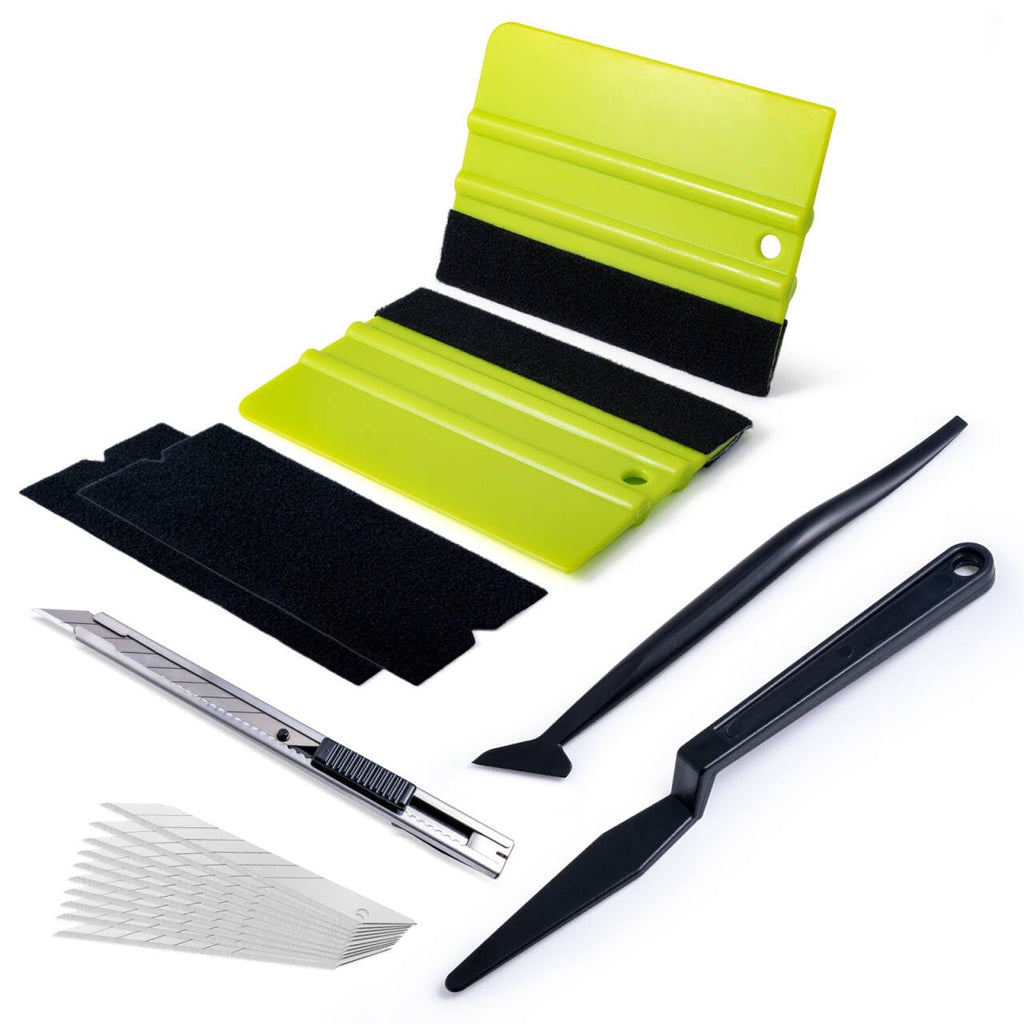 FOSHIO Window Tint Kit, Profession Car Wrap Kit with 2PCS Felt Squeegee and Felt Replacements, Utility Knife and 10PCS Blades, Micro Squeegee Corner Squeegee Vinyl Wrap Tools Window Tint Tools