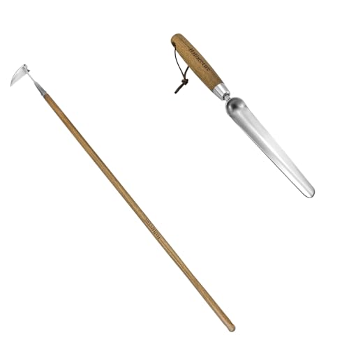 Seeding Widger, 58'' Long Handle Japanese Hand Hoe for Standing to Remove Weed, Stainless Steel Scraper Hoe, Bent Angle Weeding Sickle for Fastly Scraping Out Weed on Flower Bed, Between Plants