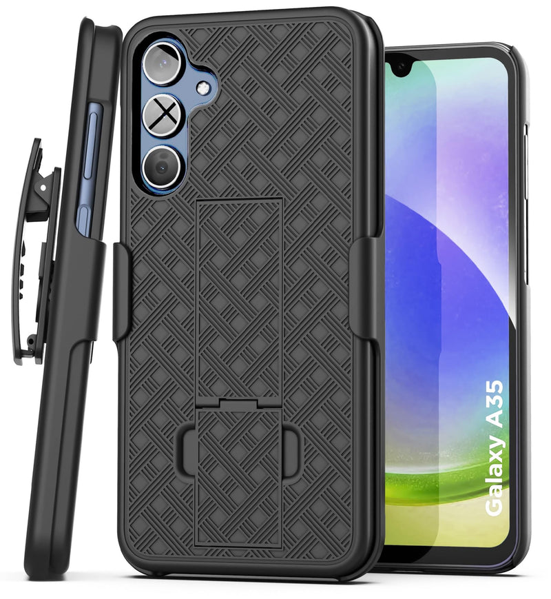 Encased Belt Case for Samsung Galaxy A35 5G with Holster Clip and Phone Kickstand (DuraClip Series), Black (A35 5G)
