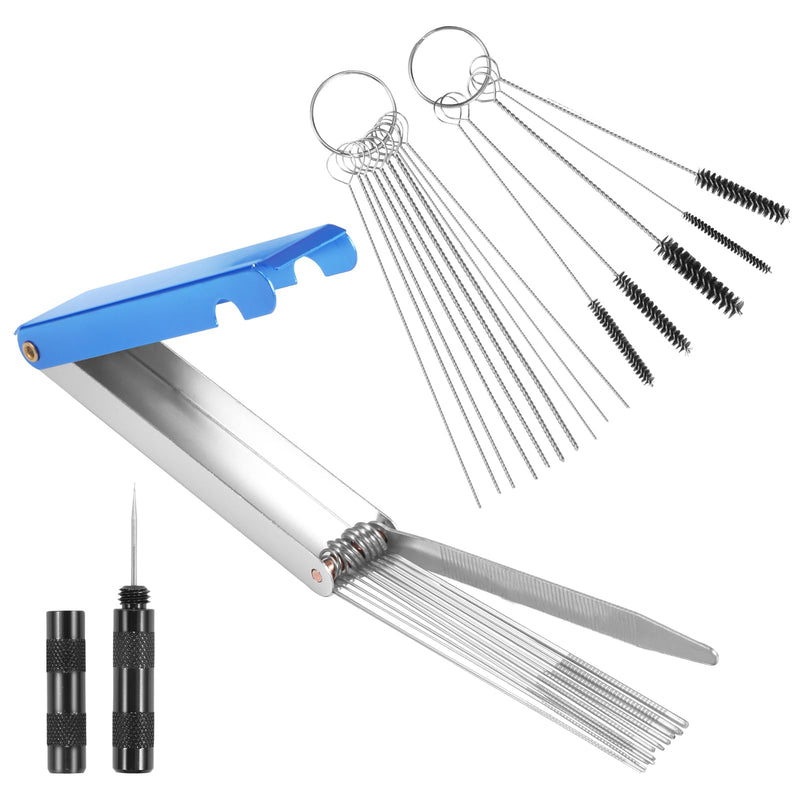 Carburetor Cleaning Kit Carb Jet Cleaning Tools Including Stainless Steel 13 Cleaning Wires Set,5 Nylon Brushes,10 Cleaning Needles,1 Sharp Pick