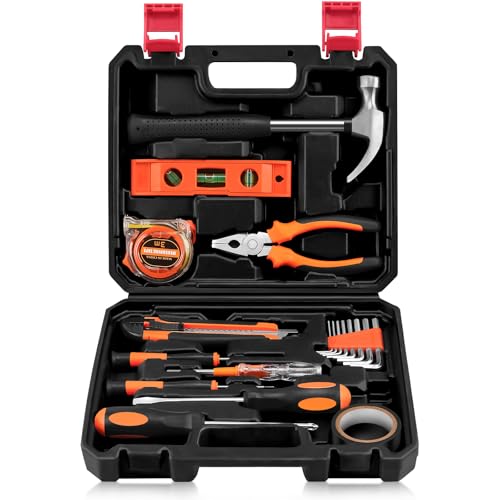 19pcs Household DIY Tool Set, Basic Tools for Home, Office, Dorm, General Hand Kit with Storage Case 19