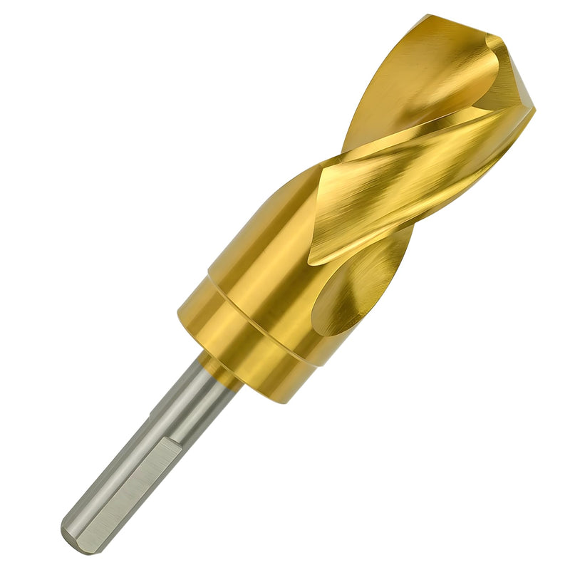 Greycore Tools 1-3/8 Inch Reduced Shank Drill Bit, 1/2" 3-Flat Shank, High Speed Steel with Industrial Titanium Coating, Drill Bit for Steel, Iron, Wood, Plastic (1-3/8" x 6" RS) 1-3/8"