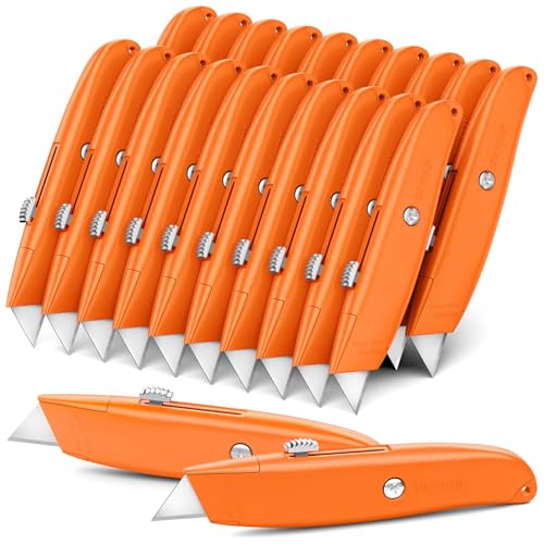 DIYSELF 20 Pack Razor Utility Knives, Durable Retractable Box Cutters Orange