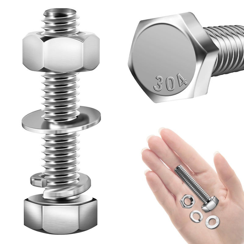 Mywish (20 Sets) 5/16-18x1-1/2 Hex Head Stainless Steel Bolts and Nuts with Flat & Lock Washers, 304 Stainless Steel 18-8, Fully Threaded, 5/16 Bolt 5/16-18 x 1-1/2 (20 set)