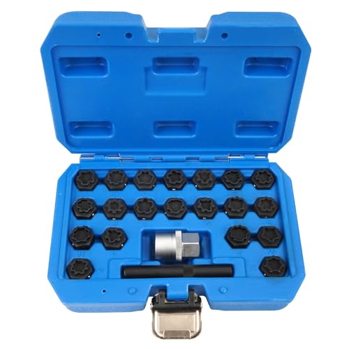 BHB 22PCS Wheel Locking Nut Key Removal Tool Kit Wheel Anti-Theft Lock Lug Nut Screw Remover Set with Punch and 1/2 Inch Driver Scoket Adaptor Compatible with Audi