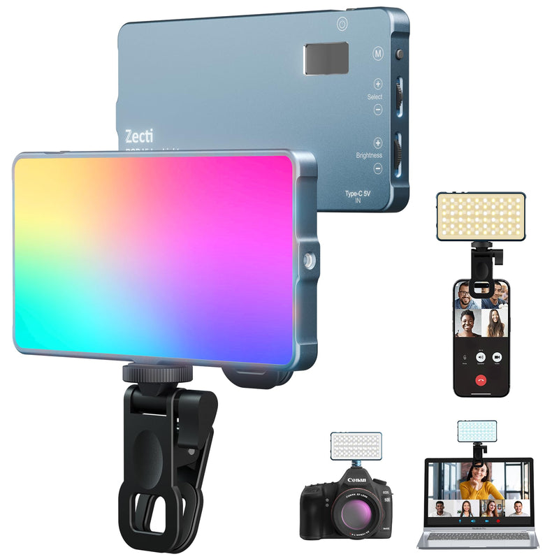 Selfie Light, 96 LED Phone Light with Metal Hotshoe & Clip, 1500mAh Rechargeable 360° Full Color 21 Scenes RGB Video Light for Phones, iPhone, Laptops, Cameras, Selfie, Video Conference, TikTok