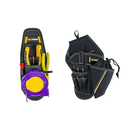 MELOTOUGH Clip on Tool Pouch Electrician's Samll Tool Pouch,Right Handed Drill Holster Impact Driver Holster with Bit Pouch Heavy Duty Cordless Drill Holster for Tool Belt