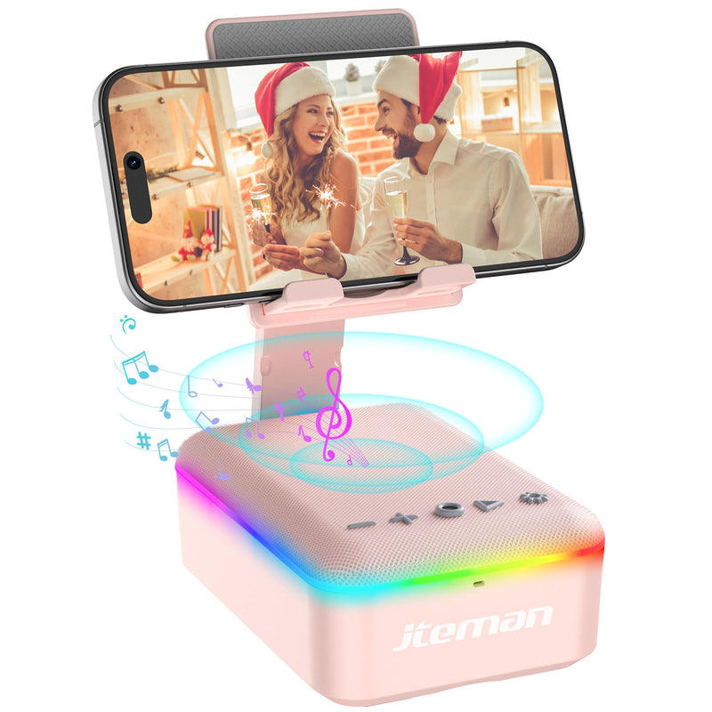 JTEMAN Gifts for Men Women,Cell Phone Stand with Bluetooth Speaker and LED Light,Cool Tech Gadgets,Unique Birthday Gifts for Men Husband Mom Dad-Pink Pink