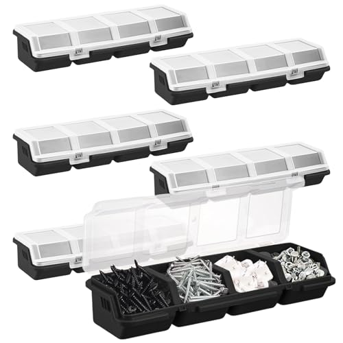 YEXEXINM 6Pcs Screw Organizers Storage Bins with Lids, Plastic Stackable Hardware Organizer Box for Garage Nails Craft Tool Organizing, Tool Cart Cabinet Workbench Drawers (Black) Black