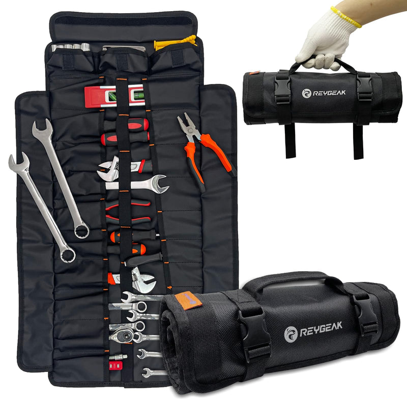 25 Pocket Tool Roll Organizers,1680D PVC Wrench Tool Roll up Bag,Heavy Duty Roll Up Tool Bag Organize for Electrician，Carpenter，Mechanic or Hobbyist Black (Tip: Single tool roll, no tools） C-Black
