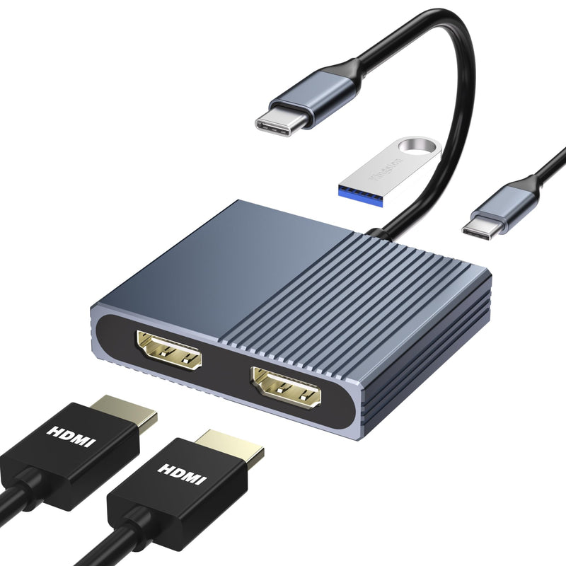 Laptop Docking Station Dual Monitor, USB C Docking Station Dual Monitor for Dell/HP/Lenovo/Mac, Dual HDMI Adapter for 2 Monitors, Docking Station with 2 HDMI 4K/USB3.0/PD, USB C to Dual HDMI Adapter