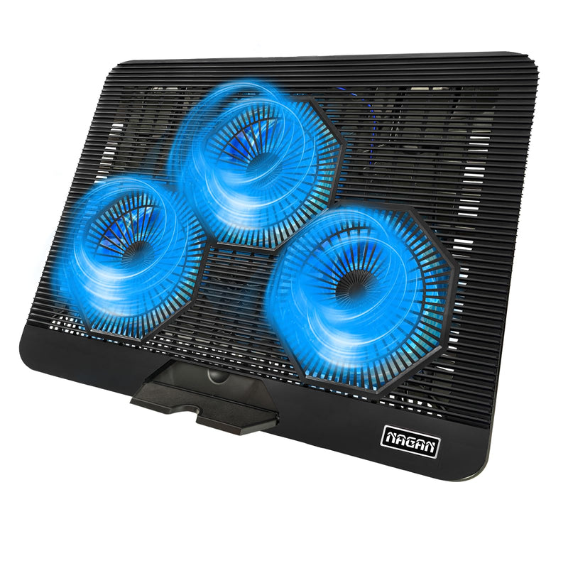 NAGAN Laptop Cooling Pad with Dual USB Ports, USB Powered Cooling Pad for Laptop with 2 Adjustable-Height, 3 Fan with Blue Light, Fits 15-17.3 inch Laptops