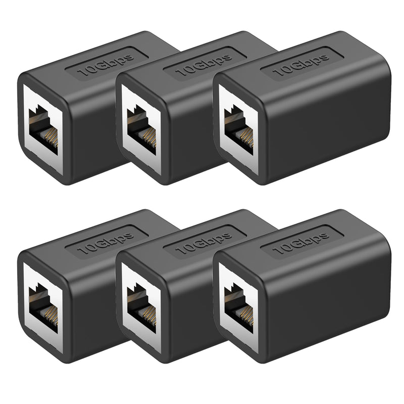 Ethernet Extender 10Gbps RJ45 Ethernet Coupler, in Line Coupler for cat8/Cat7/Cat6/Cat5e/Cat5 Ethernet Cable Extender Adapter for PC Router Modem PS5 Xbox Female to Female (6 Packs Black) 6Packs