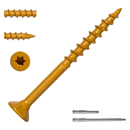 Deck Screws 2 Inch, 700 PCS Wood Screws #8 x 2, Exterior Epoxy Coated, Torx/Star Drive Head Screw, Rust Resistant, Construction Fence Screws, 2 Pcs T25 Star Bits Included, Yellow #8 x 2"