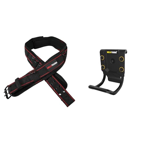 MELOTOUGH Padded Tool Belt with D ring for men construction Strong Durable Double Metal Roller Buckle(adjustable waist 33'-47 ') Black Hammer Holder for Belt