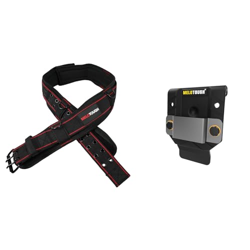 MELOTOUGH Padded Tool Belt with D ring for men construction Strong Durable Double Metal Roller Buckle(adjustable waist 33'-47 ') Black Tape Measure Holder for Belt