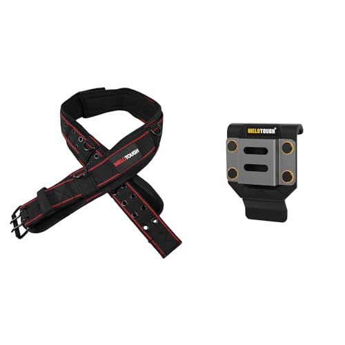 MELOTOUGH Padded Tool Belt with D ring for men construction Strong Durable Double Metal Roller Buckle(adjustable waist 33'-47 '),Black Drill Holder for Tool Belt