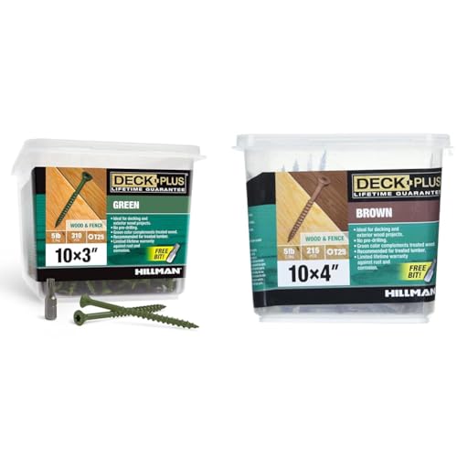Deck Plus Deck Screws, #10 x 3 Self Drilling, Green, 5 lb & Deck Plus Wood Screws, Brown, 4" x #10, 5 lb