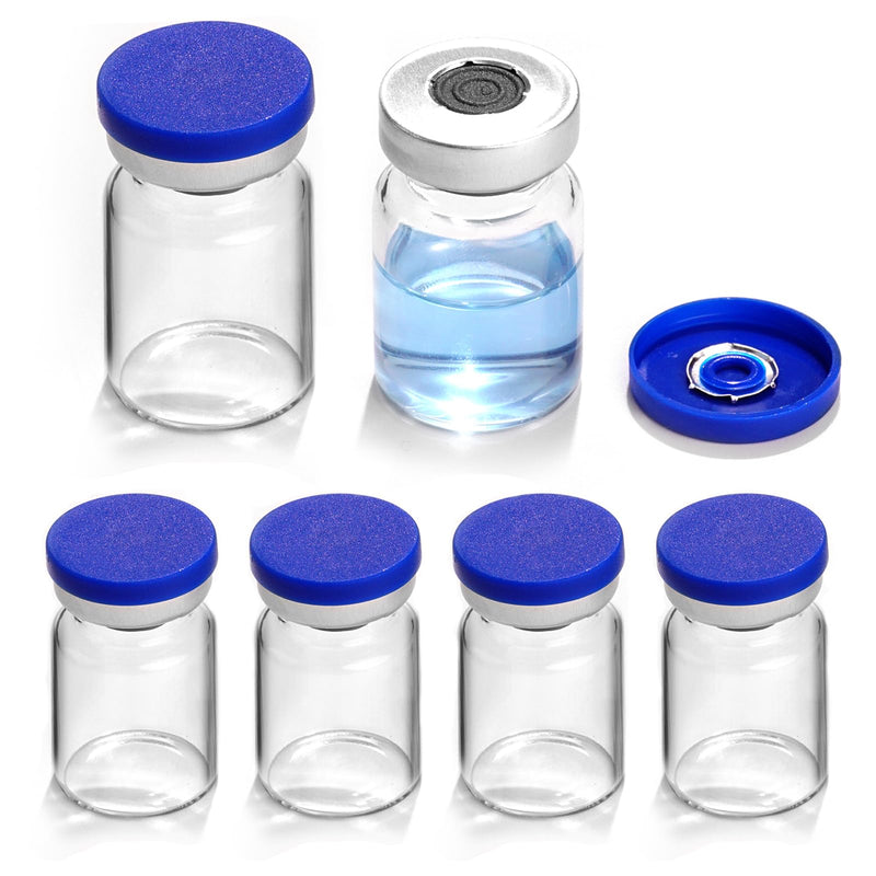 5ml Sealed Vials with Self Healing Injection Port and Plastic-Aluminum Flip Caps,Glass Empty Vials for Injection 50 Pack 5ml