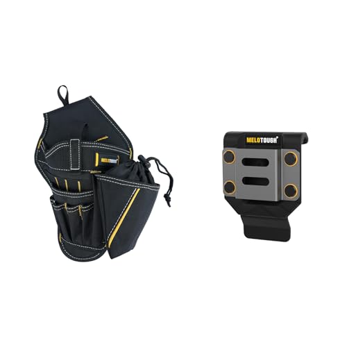 MELOTOUGH Right Handed Drill Holster Impact Driver Holster with Bit Pouch Heavy Duty Cordless Drill Holster,Black Drill Holder for Tool Belt