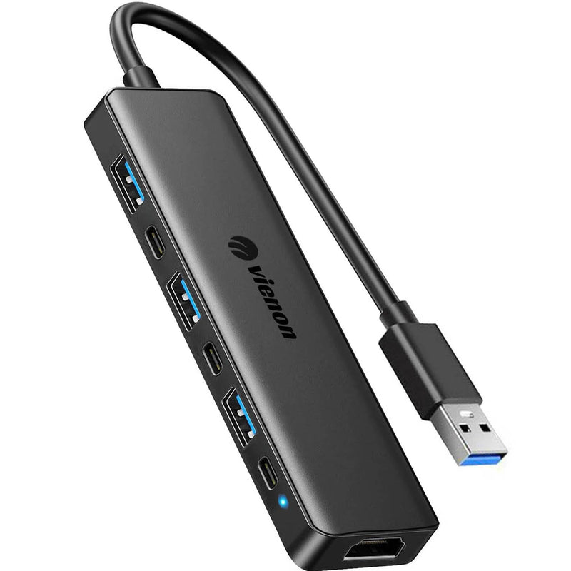 VIENON USB 3.0 to HDMI Adapter (7-in-1), USB 3.0 Hub with HDMI 1080P, USB C Data & Power Ports, Docking Station for Monitor, PC, Laptop, Desktop Support Windows 7/8/10 & Mac OS