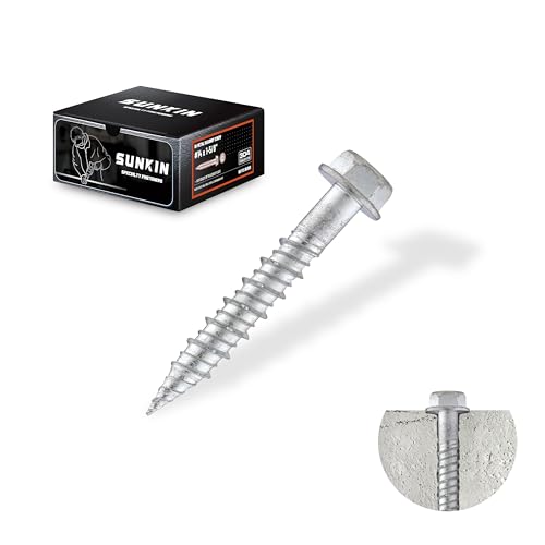 SUNKIN 60PCS Concrete Screws, Bi-Metal Stainless Steel 304, #14 x 1-5/8" Hex Head, Hardened Tip, for Masonry & Concrete, Outstanding Rustproof #14 x 1-5/8 inch