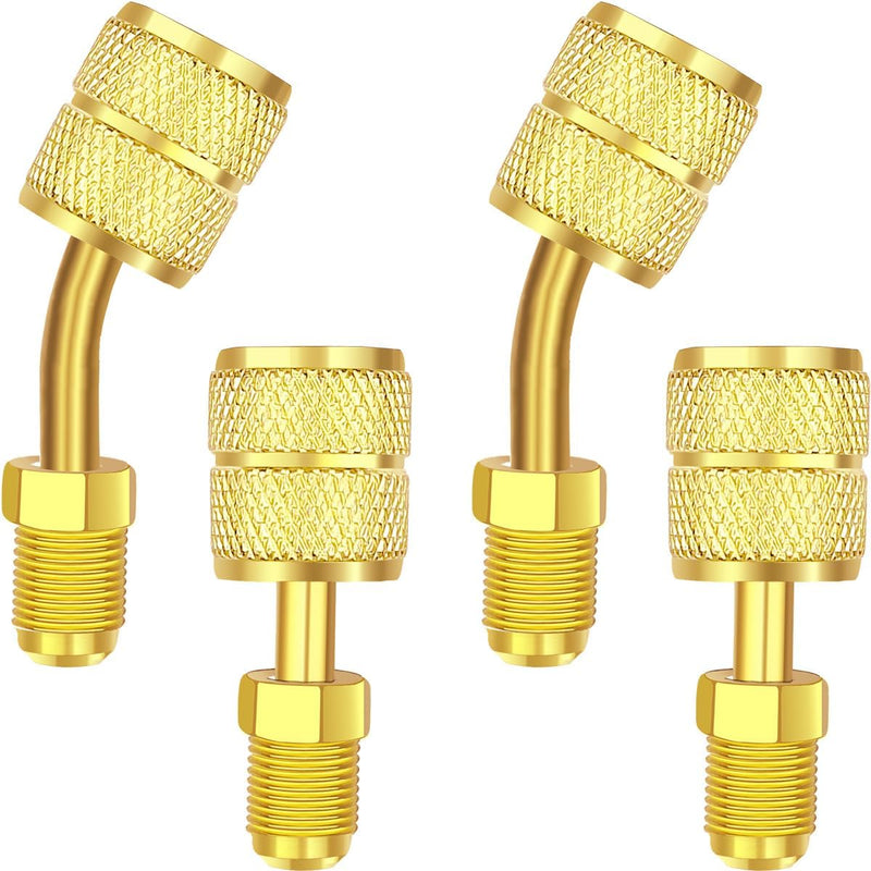 4PCS R410a Charging Vacuum Port Adapter Brass Converter With 5/16 Inch Female Quick Coupler to 1/4 Inch Male Flare for Air Conditioners HVAC 2 Straight Adapter 2 Angled Adapter