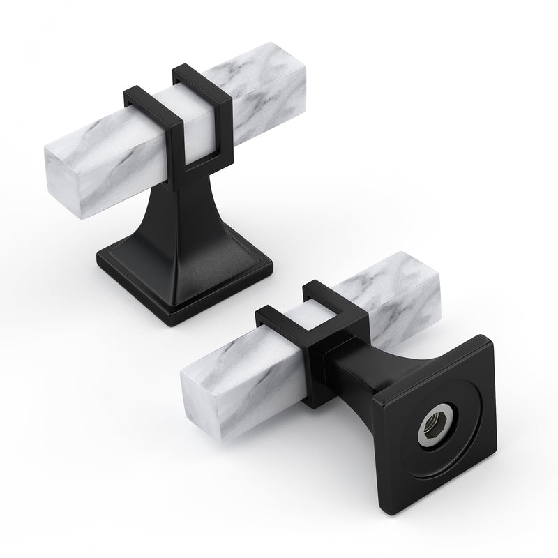 Rergy Cabinet Handles Marble Drawer Pulls and Knobs, 10Pack White Marble & Black Single Hole, T-Bar Hardware for Kitchen Dresser Zinc Alloy Furniture 10