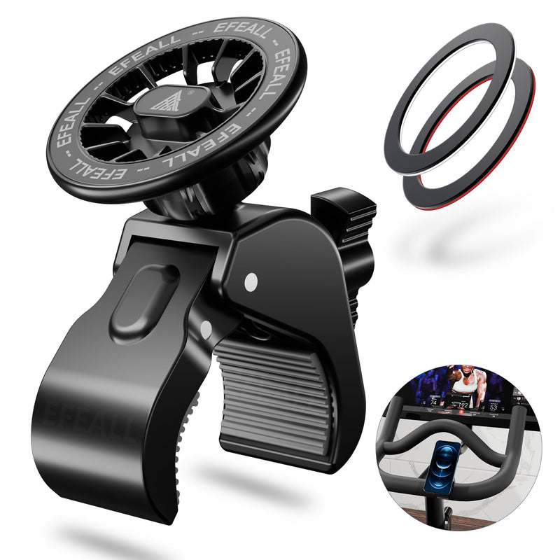 Magnetic Phone Holder, Strong Magnet Bike Phone Mount with Two Metal Rings, for Indoor Gym Equipment(Compatible with Peloton Bike)/Stroller/Treadmill, for MagSafe iPhone Samsung and All Phone Black