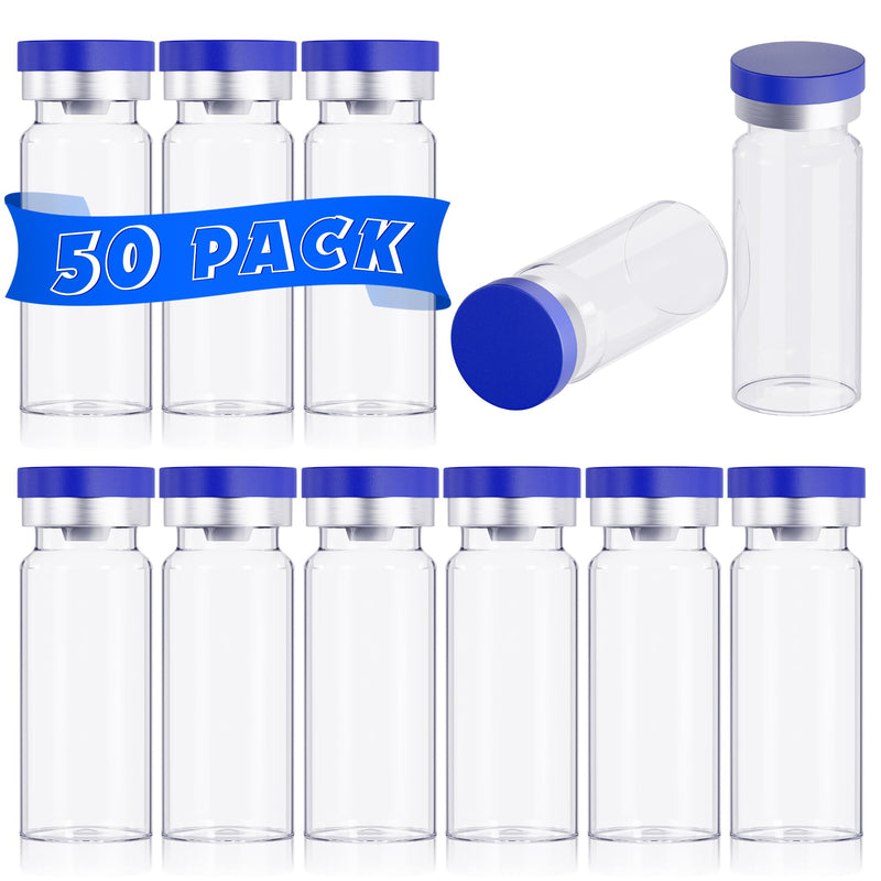 10mL Vials for Injections with Self-Healing Injection Port and Sealed Cap | Sterile Glass Small Vials and Flip Off Aluminum Cap, Liquid Sample Bottles (Empty Vial, No Liquid), 50 Pcs 10ml
