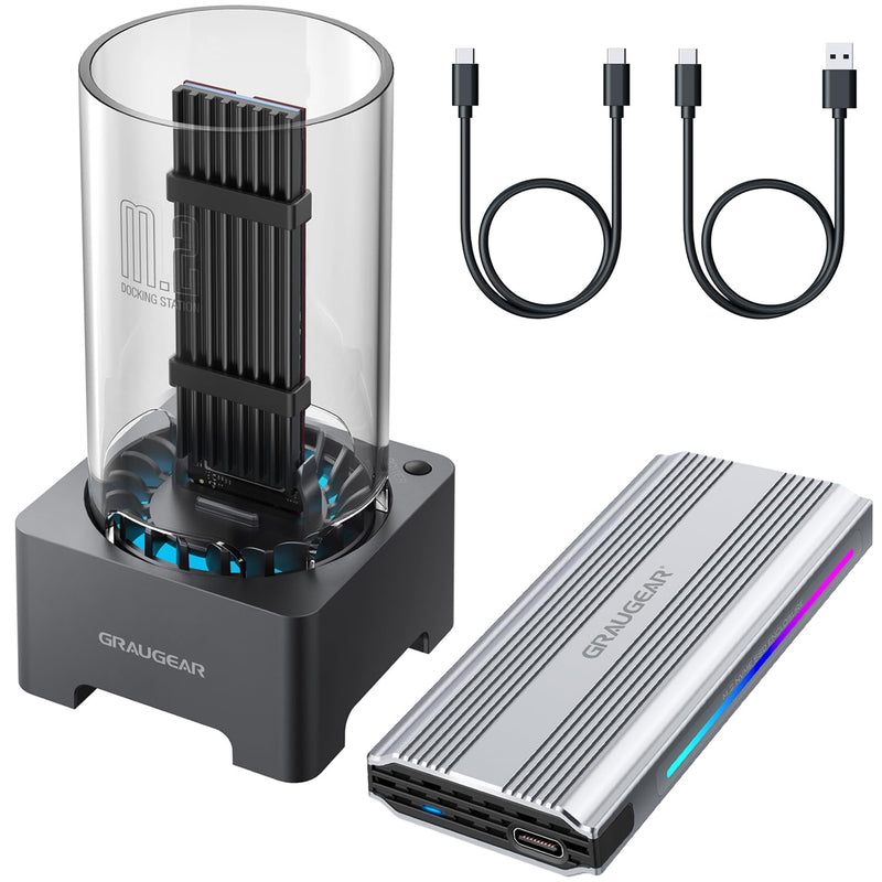 GRAUGEAR M.2 External Cases Bundle: NVMe/SATA SSD Docking Station With Built-in Cooling Fan and NVMe SSD Enclosure With RGB Light Strips