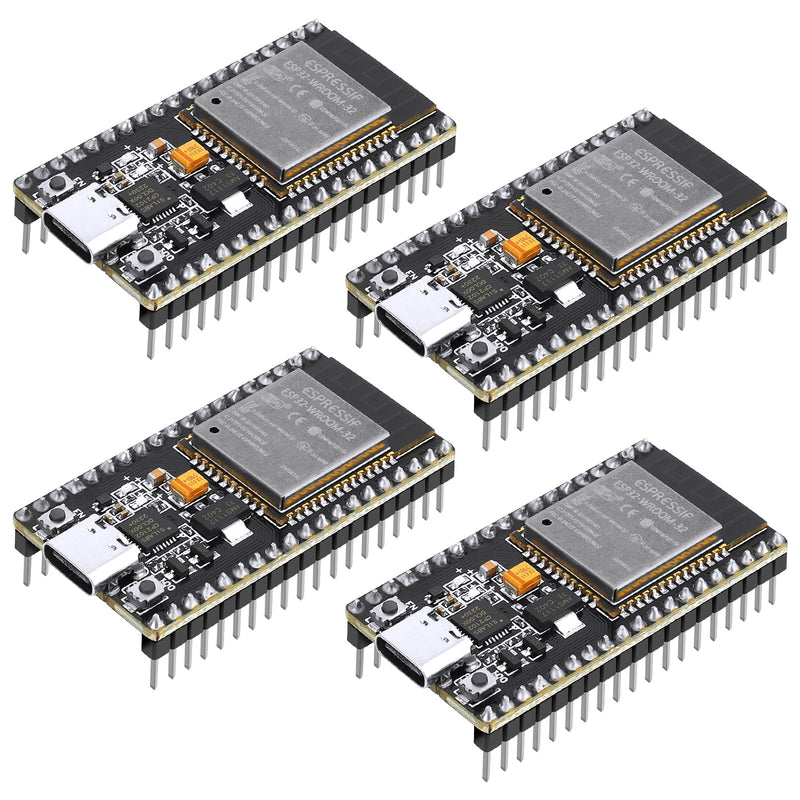 4 Pack ESP32 Board ESP32-32S WROOM Module CP2012 USB C 38 Pin WiFi+Blue Tooth Type-C Interface ESP32-DevKitC-32 Development Board STA/AP/STA+AP 4 Pack