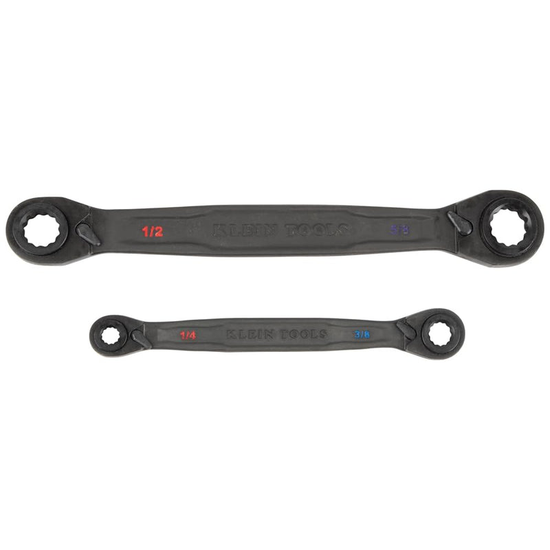 Klein Tools 68216 4-in-1 Reversible Ratcheting Box Wrench Set, Quad Wrench, SAE, 2-Piece, 1/4 to 3/4-Inch, Forged Steel, 90-Tooth