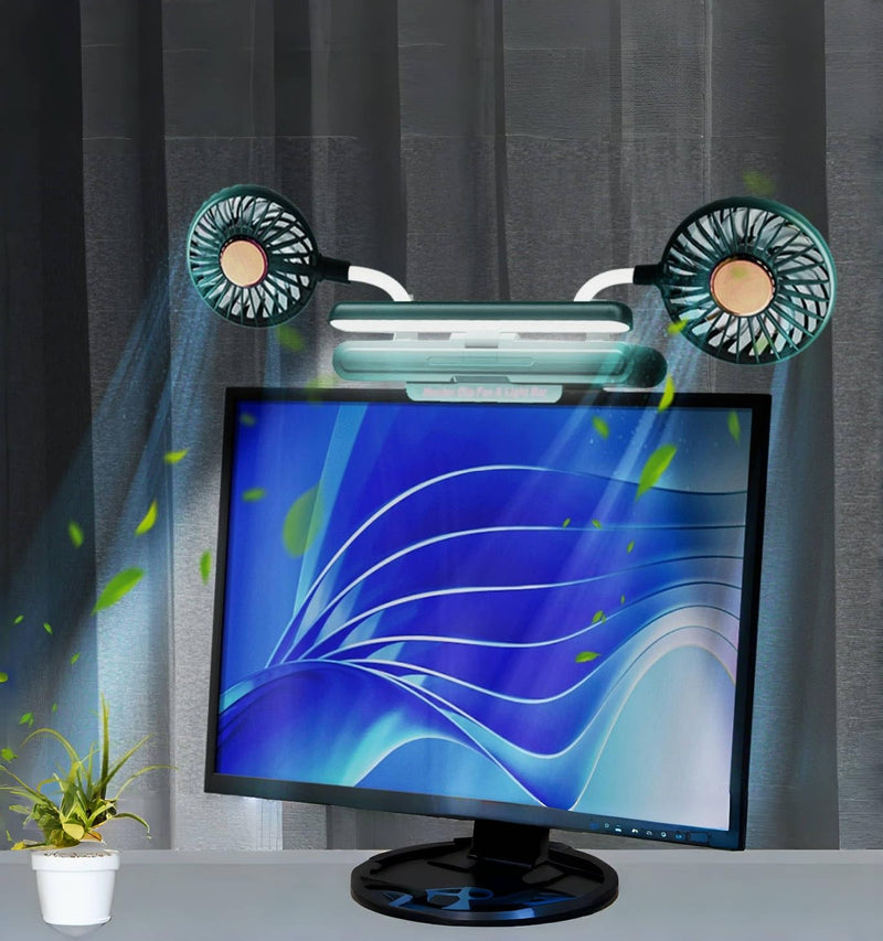 Reading stand Lamp Light Bar with Fan Two-Head Personal Cooling Quiet USB Fan Flip-Open light, Level 3 brightness light, 3 Wind Speed for Working/Self Broadcasting (Forest Green) Forest Green
