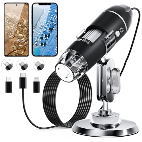 USB Digital Microscope, SKYBASIC Handheld HD Inspection Camera with 50x to 1600x Magnification and Adjustable Stand, 8 LED Lights, Compatible with iOS and Android Devices black