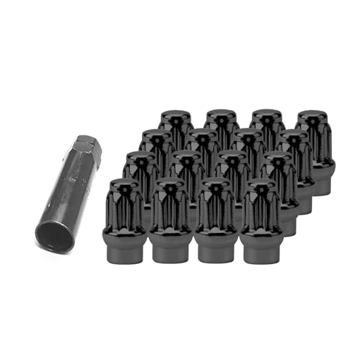 32 Pcs M12X1.5 ET Bulge Acorn 1.70" Long Spline Lug Nuts with Dual Hex 6 Spline Key, Black 32