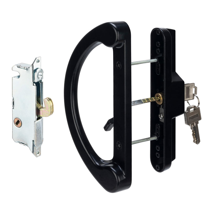 Sliding Glass Door Handle with Mortise Lock and Key Cylinder,Patio Door Lock with Key Replacement Patio Door Handle Set Sliding Door Lock Fits 3-15/16" Screw Hole Spacing,Reversible Design,Black Black