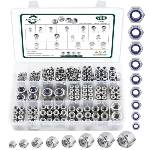 SAE & Metric Nylon Insert Lock Nuts Kit (750Pcs), Lock Nuts Assortment Kit SAE & Metric 750PCS