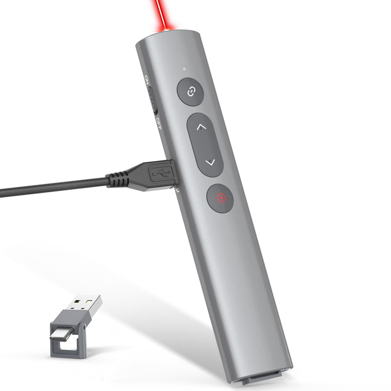 Presentation Clickers for PowerPoint Presentations, [Aluminum Alloy] + [2 in 1 USB C/A] PowerPoint Clicker with Laser Pointer Wireless Presenter PPT Slide Remote Control Computer Clicker for Mac Red Light