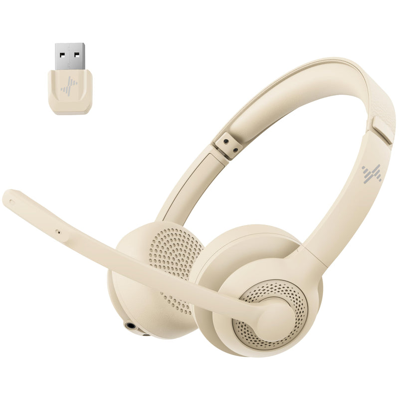 Wireless Headset with AI Noise Cancelling Microphone Bluetooth Headset - Bluetooth V5.2 Headphones with USB Dongle & Mic Mute for Computer/Laptop/PC/iPhone/Android/Cell Phones/Zoom-Apricot Apricot
