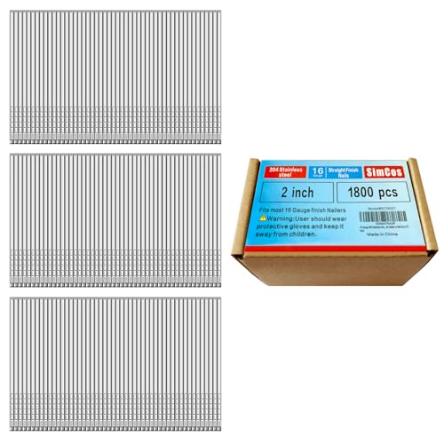 16 Gauge 2 Inch 304 Stainless Steel Straight Finish Nails, 1800 Pack 2 inch--1800 pcs