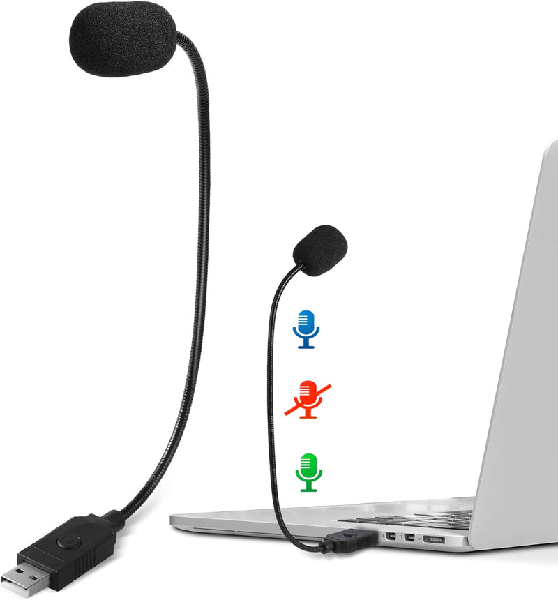 Mini USB Microphone for Laptop, External Desktop Computer Small Mic, Condenser Portable Mic with Gooseneck & Mute Button, Compatible With PC and Mac, Plug & Play, For Meeting, Call Voice (Black) Black