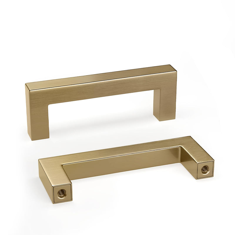 Goldenwarm 10 Pack 2-1/2 Inch Champagne Bronze Cabinet Pulls Gold Cabinet Handles Champagne Gold Drawer Pulls Brushed Bronze Drawer Handles Kitchen Square Hardware for Bathroom Dresser 2-1/2in Hole Centers