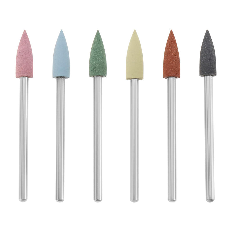 Create idea 6 Pieces 2.35 mm Silicone Polishing Installation Grinding Head Pointed Rotating Tool Polishing Wheel Tool Suitable for Sanding Metal Pink Blue Black Green Brown Yellow