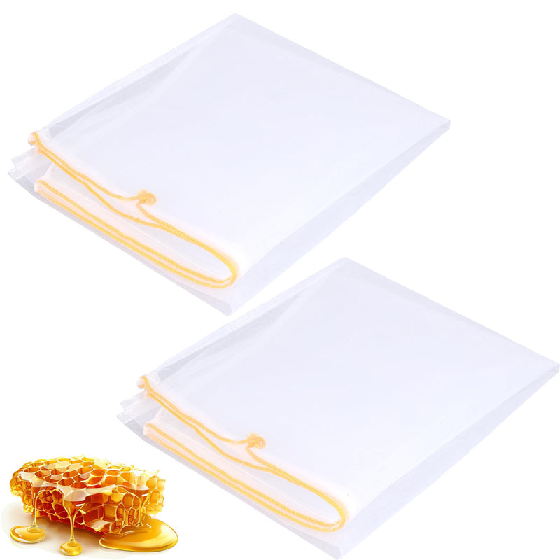 PEUTIER Pack of 2 Honey Filter Bags, 57.5 x 46 cm, Fine Mesh Nylon Strainer Bag with Adjustable Drawstring, Reusable Honey Filter Cloth, Nut Milk Bag, Beekeeping Supplies for Beginners for Farmers