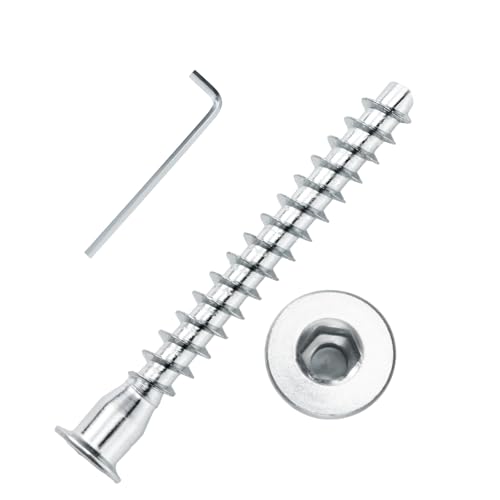 Confirmat Screws, 100 PCS M7 x 50mm, Hex Socket Drive Countersunk Self-Tapping Furniture Connecting Screw Set Carbon Steel Zinc Plated Silver