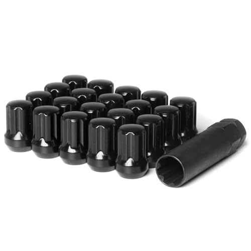20 Pc M14x1.5 Short Spline Lug Nuts with 1 Pc 7 Spline Socket Key Replacement for Chevy Camaro SS ZL1 LT Mustang GT EcoBoost Cobra, Black 20
