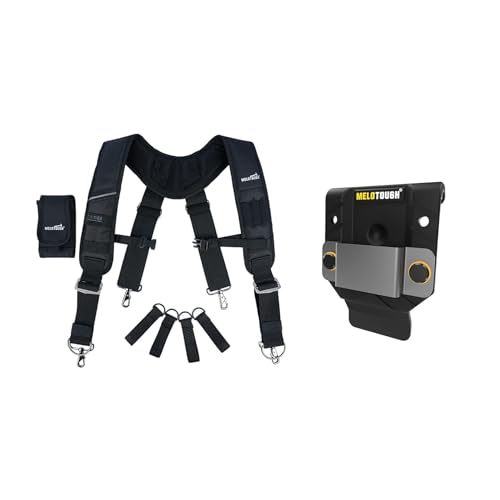 MELOTOUGH Tool Belt Suspenders Construction Bag Suspenders Heavy Duty Padded Work belt Suspenders,Tape Measure Holder,Tape Measure Belt Clip,Tape Measure Holster,Tool Belt Clip