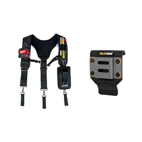 MELOTOUGH Tool Belt Suspenders Work Belt Suspenders for Men Big and Tall Construction Bag Suspenders,Drill Holder for Tool Belt,Drill Belt Clip,Drill Holster,Tape Measure Holder,Drill Belt Holder